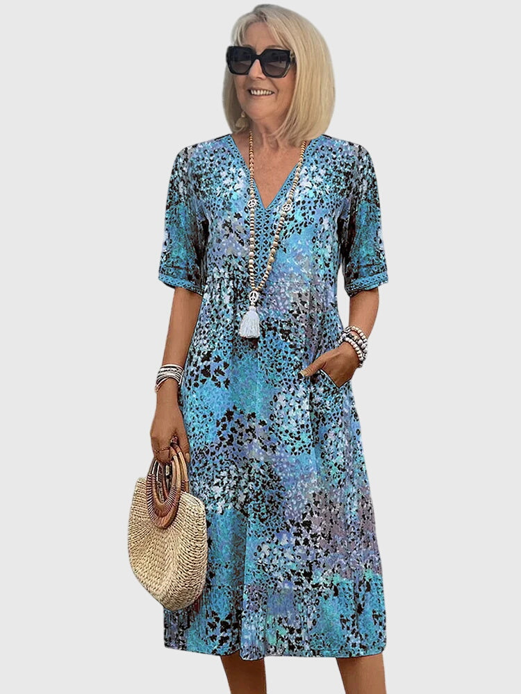 Jenna | Dames midi-jurk met print en V-hals