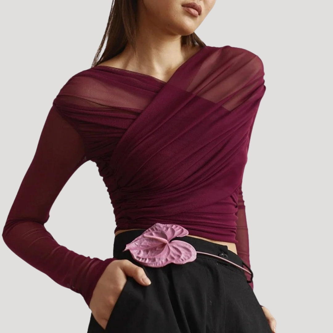 Naomi | Dames Lente Doorschijnende Wrap Lange Mouwen Top