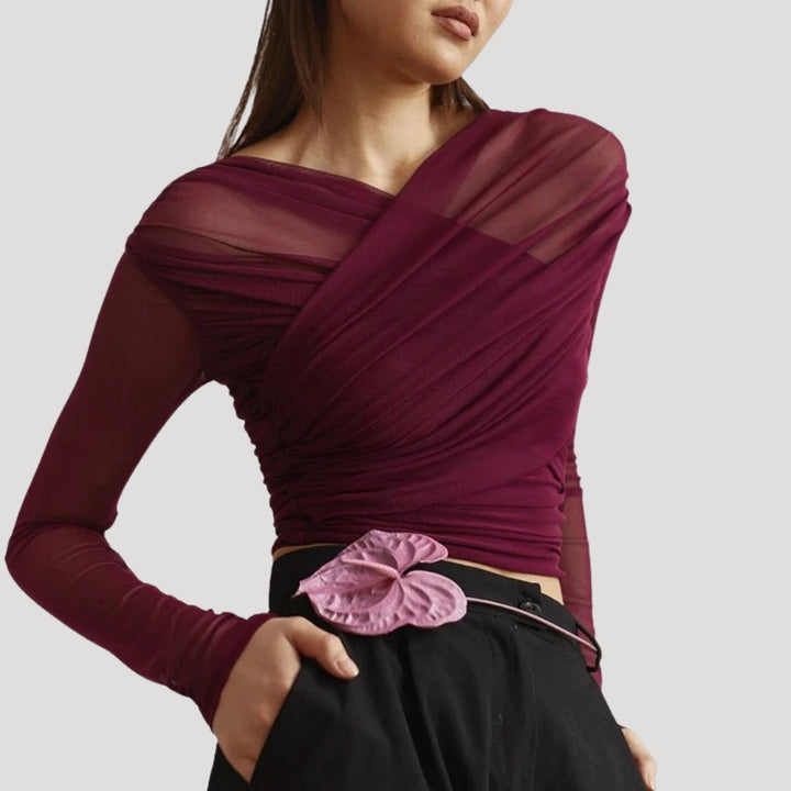 Naomi | Dames Lente Doorschijnende Wrap Lange Mouwen Top