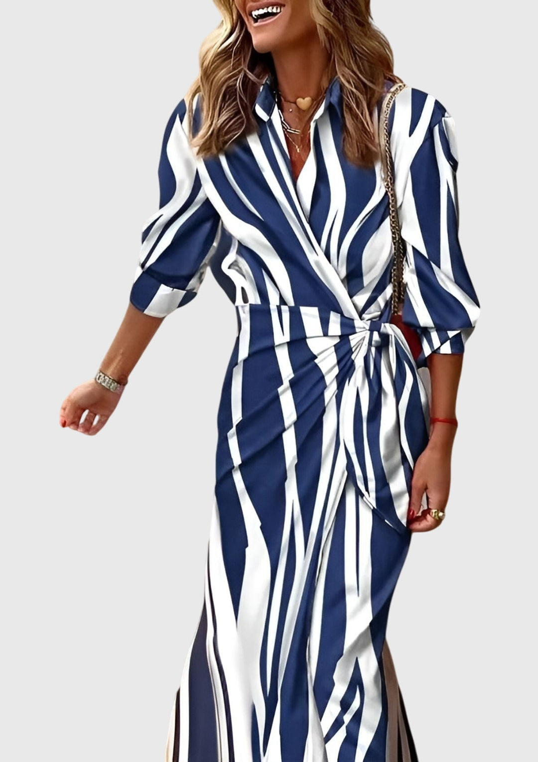 Callie | Dames Gestreepte Wikkel Midi Jurk