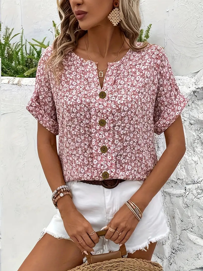 Grace | Casual Floral Button Front Summer Blouse