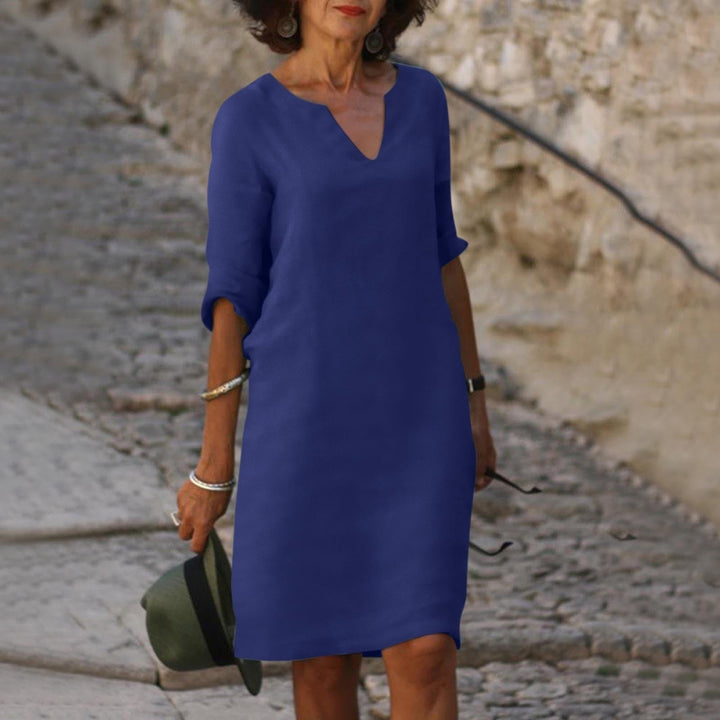 Cherish | Dame Effen V-Hals Knie-Lengte Jurk