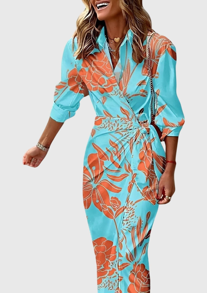 Callie | Dames Gestreepte Wikkel Midi Jurk