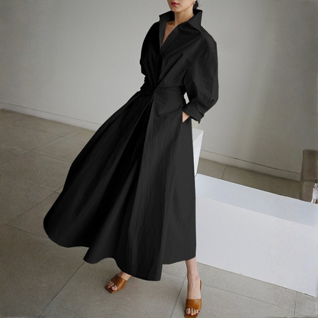 Chloe | Dames Elegante Midi Jurk Met Knoopdetail En Tailleaccent