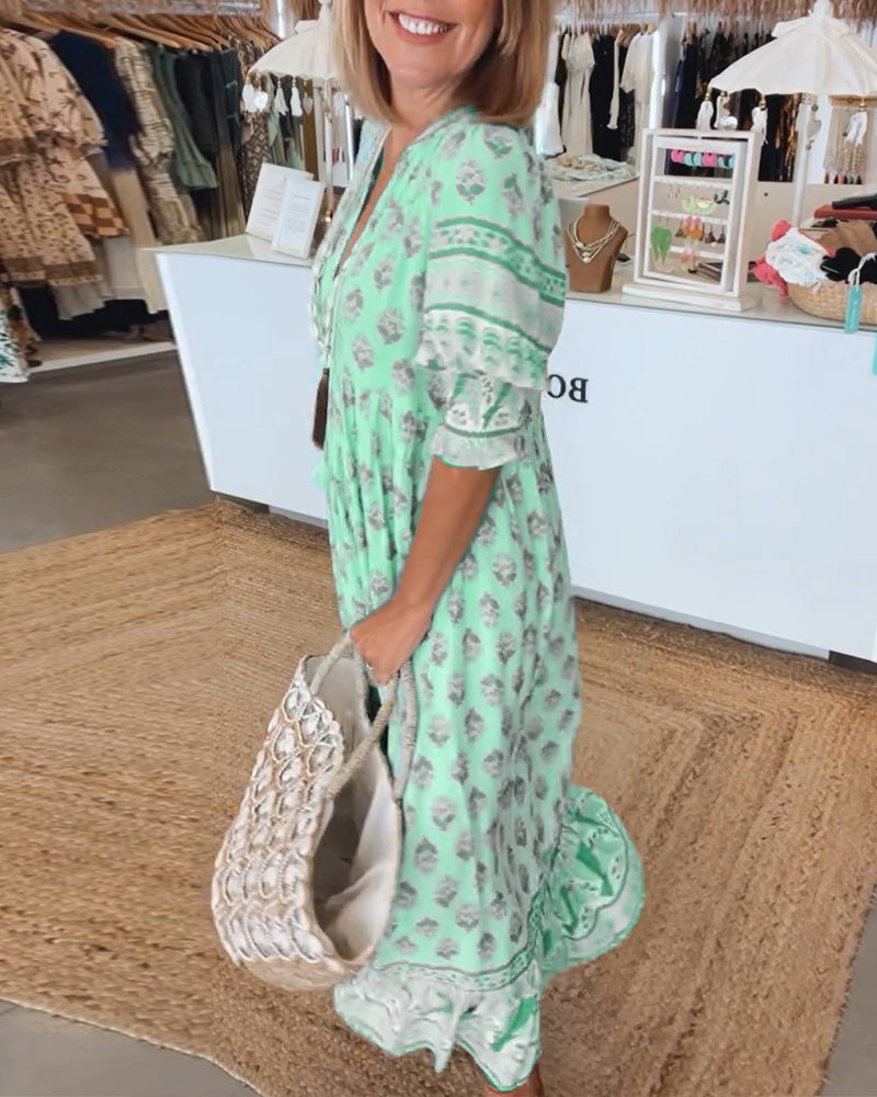 Ella | Women Printed V Neck Midi Dress