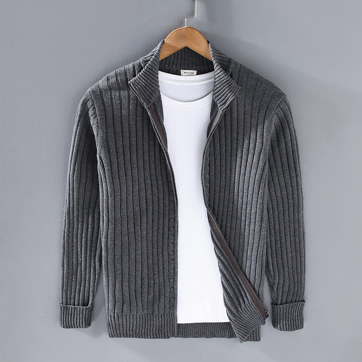 Elias | Heren Rib Gebreid Casual Cardigan met Ritssluiting