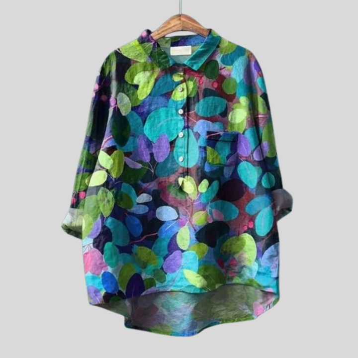 Mila | Dames Bloemen Blouse Met Knoopsluiting Aan De Voorkant En Zak