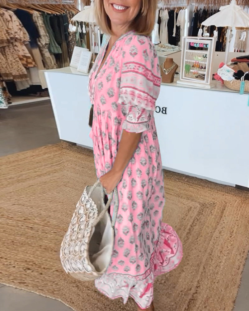 Ella | Women Printed V Neck Midi Dress