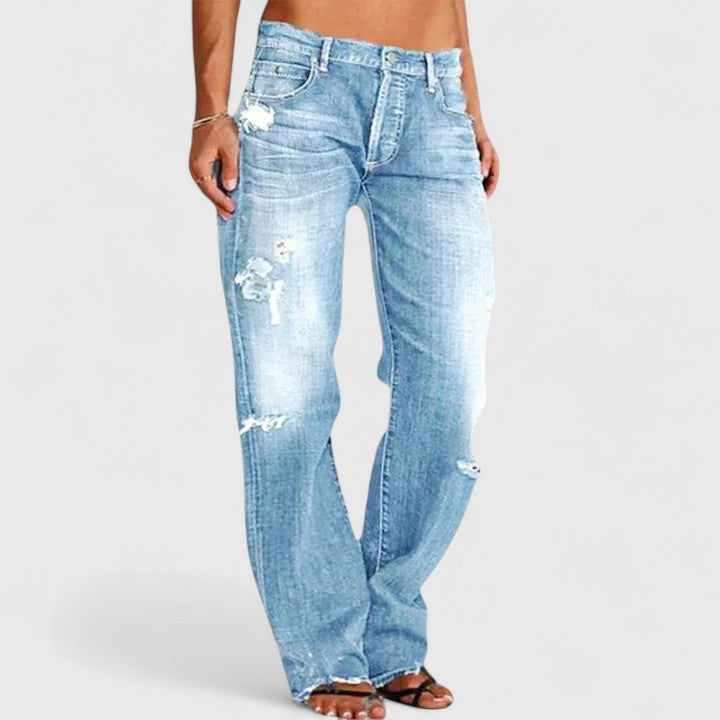 Riley | Dames Rechte Jeans met Relaxte Pasvorm en Distressed Details