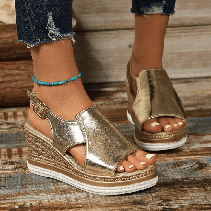 Lydia | Dames Metallic Platform Comfort Sandalen
