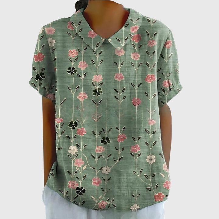 Blake | Dames Blouse met Bloemenkraag en Korte Mouwen