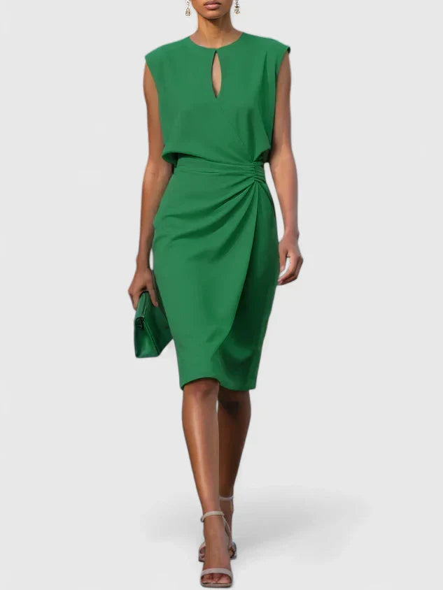 Paige | Dames mouwloze midi-jurk met plooidetail