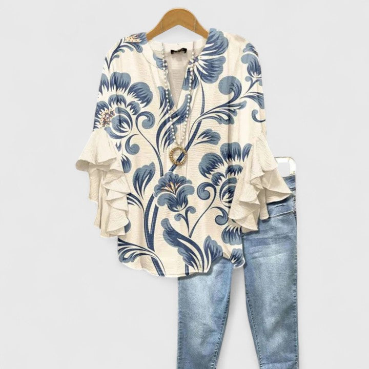 Laila | Dames Casual Top met Bloemenprint en Ruffle Mouwen