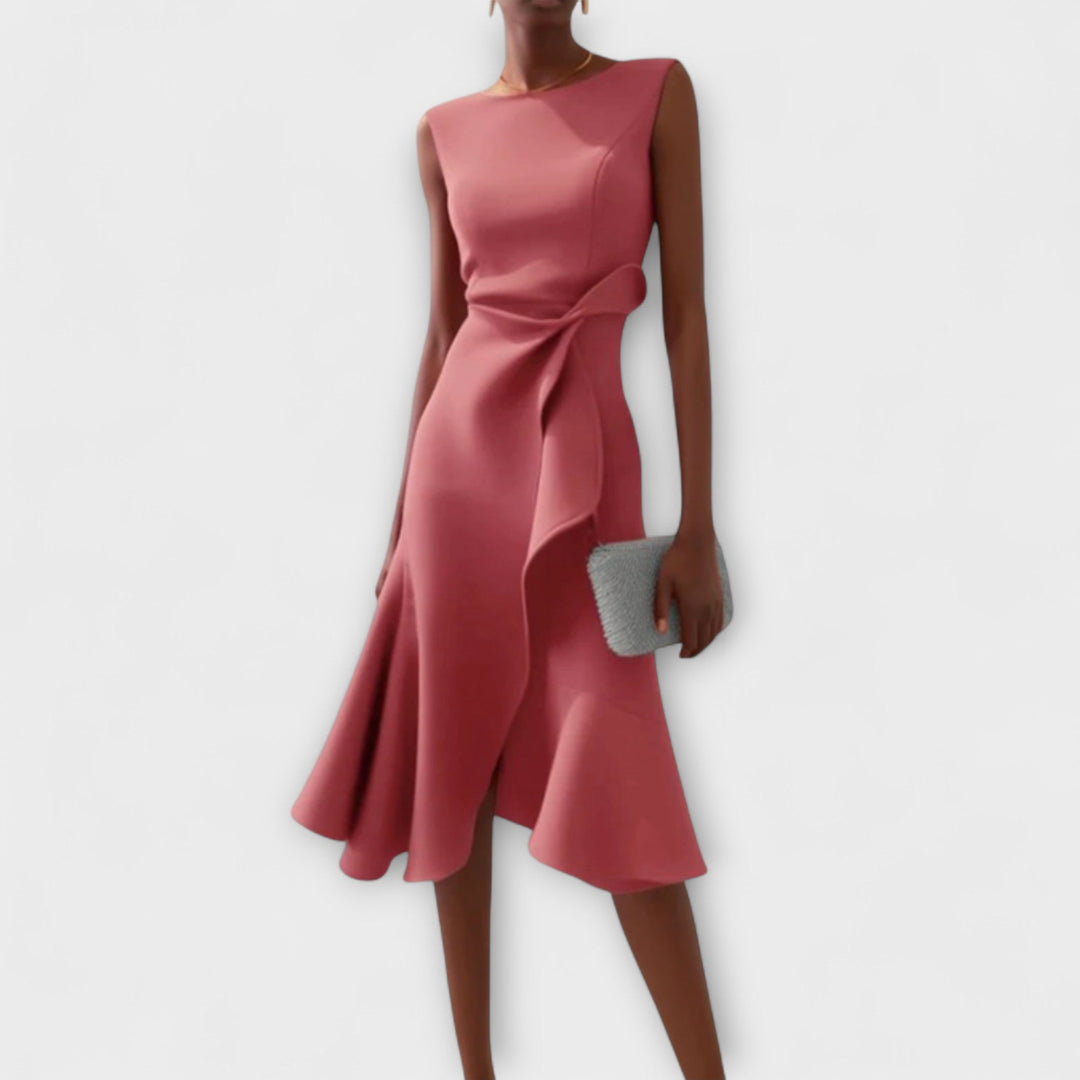 Emma | Dames elegante mouwloze midi-jurk met ruches