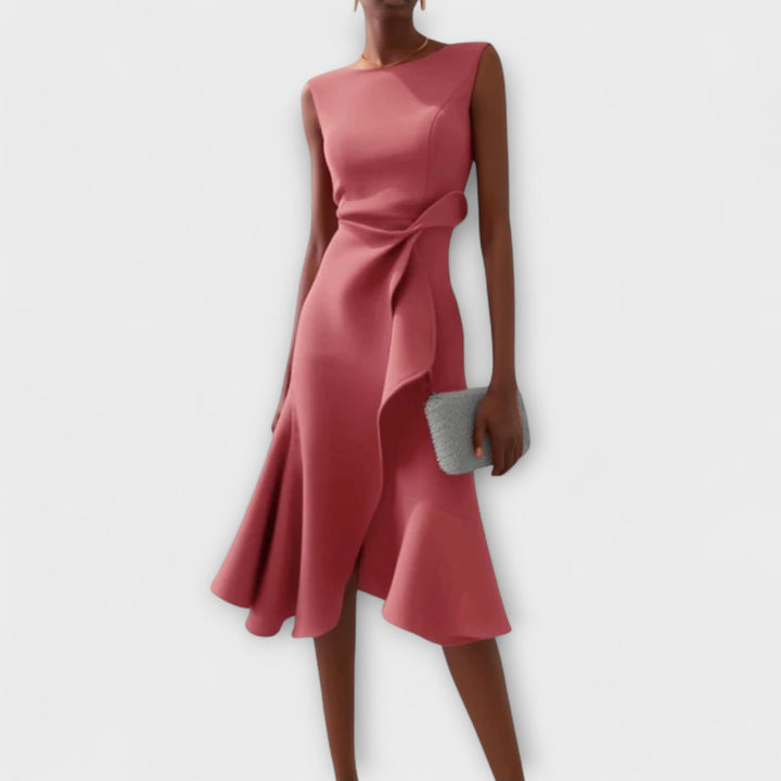 Emma | Dames elegante mouwloze midi-jurk met ruches