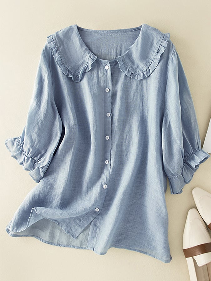 Holly | Women Loose Fit Ruffle Collar Shirt