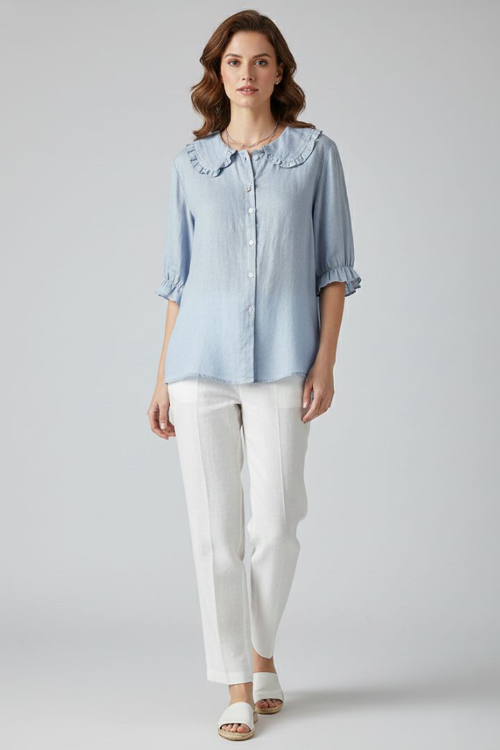 Angelica | Dames Casual Blouse met Ruffle Kraag en Knopen
