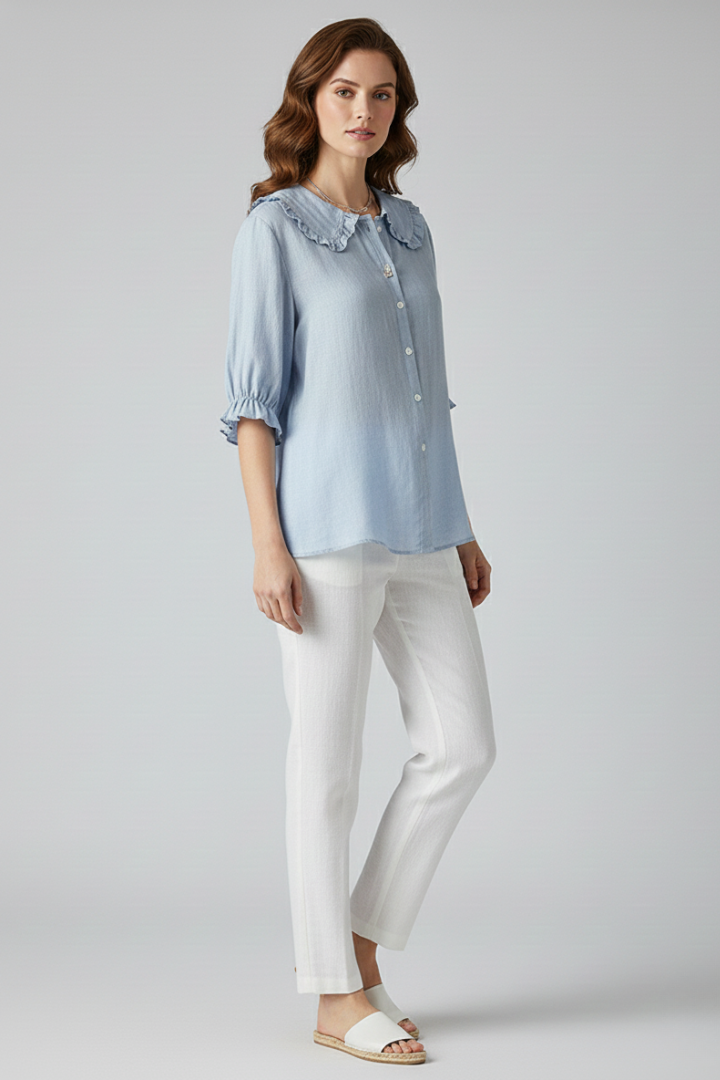 Angelica | Dames Casual Blouse met Ruffle Kraag en Knopen