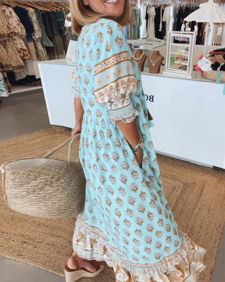 Ella | Women Printed V Neck Midi Dress