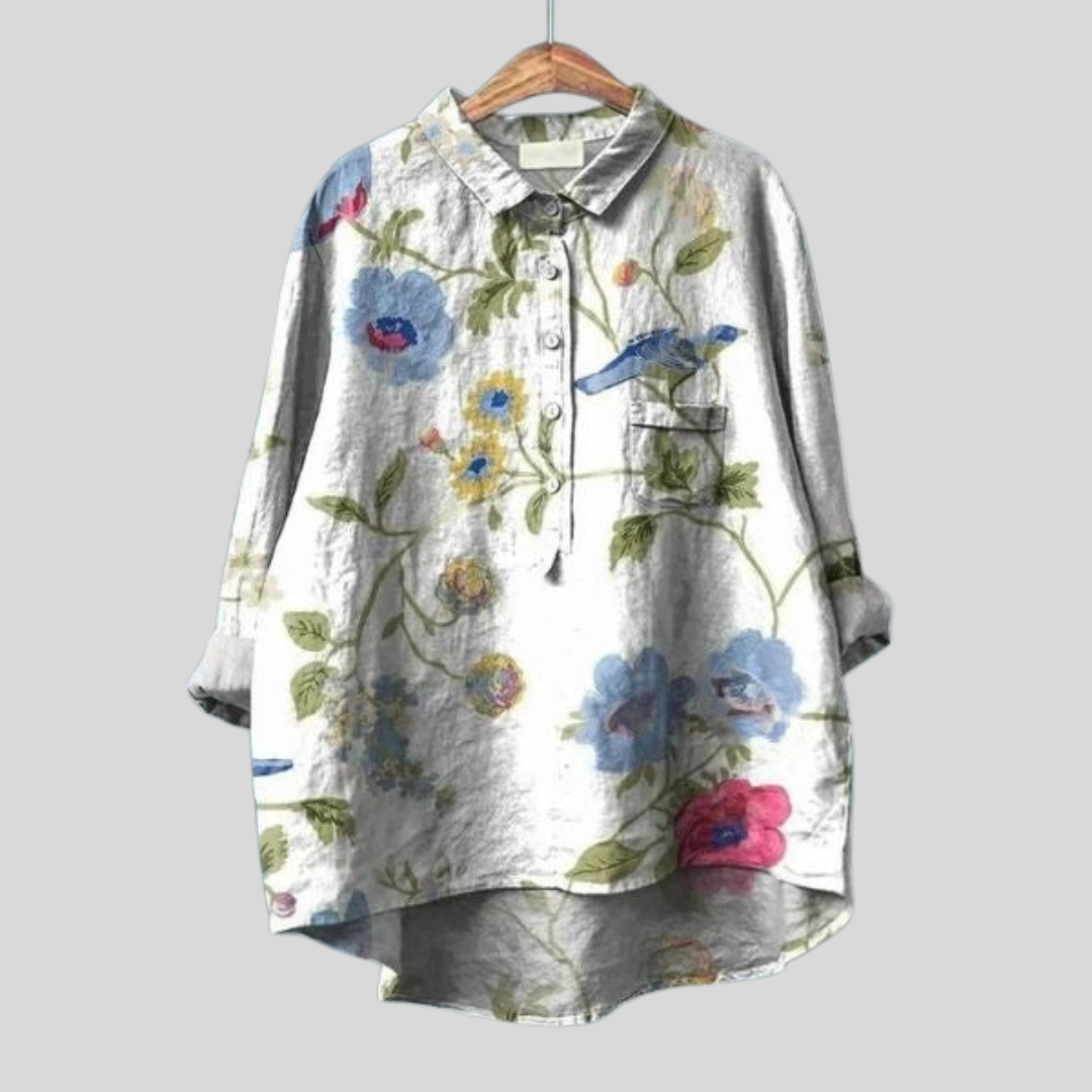 Mila | Dames Bloemen Blouse Met Knoopsluiting Aan De Voorkant En Zak