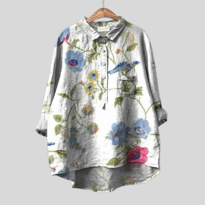 Mila | Dames Bloemen Blouse Met Knoopsluiting Aan De Voorkant En Zak