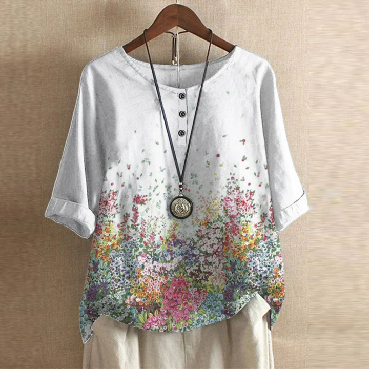 Arielle | Dames Top Met Bloemenprint En Ronde Hals