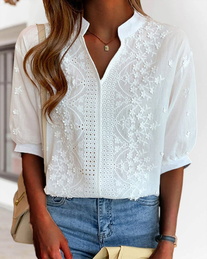 Josie | Dames Zomer Blouse Met V Hals En Pofmouwen