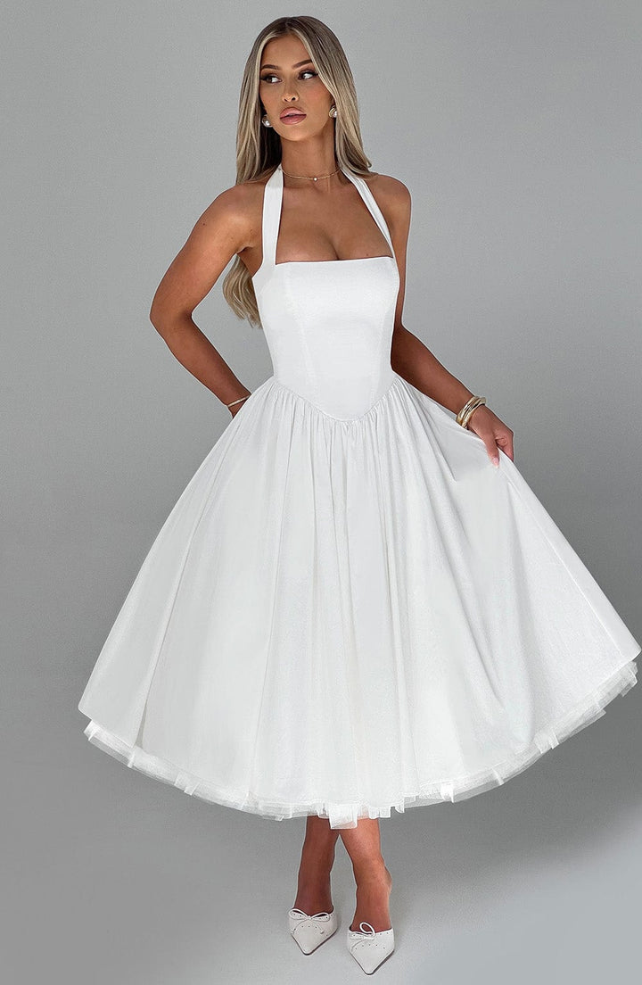 Gwen | Dames Bruiloft Gast Halter Midi Jurk