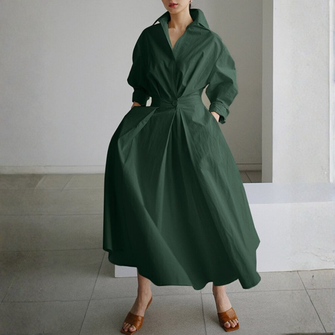 Chloe | Dames Elegante Midi Jurk Met Knoopdetail En Tailleaccent