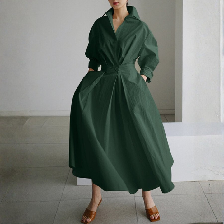 Chloe | Dames Elegante Midi Jurk Met Knoopdetail En Tailleaccent