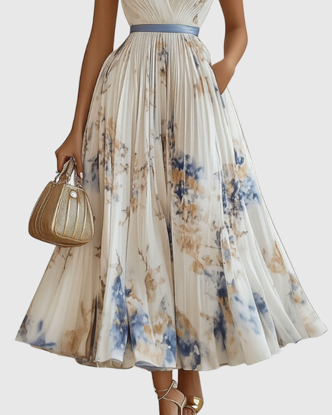 Trinity | Dames mouwloze geplooide midi-jurk met bloemenprint