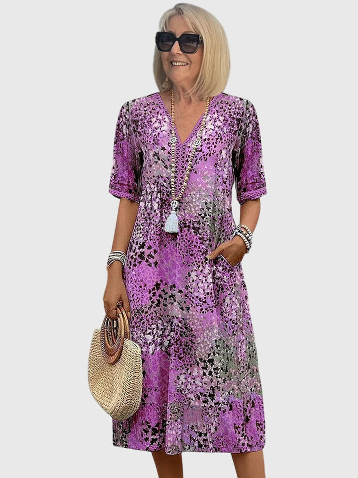 Jenna | Dames midi-jurk met print en V-hals