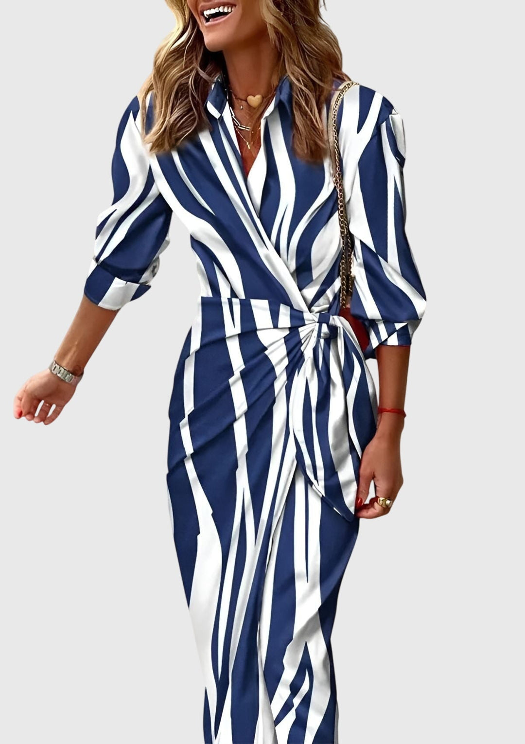 Callie | Dames Gestreepte Wikkel Midi Jurk
