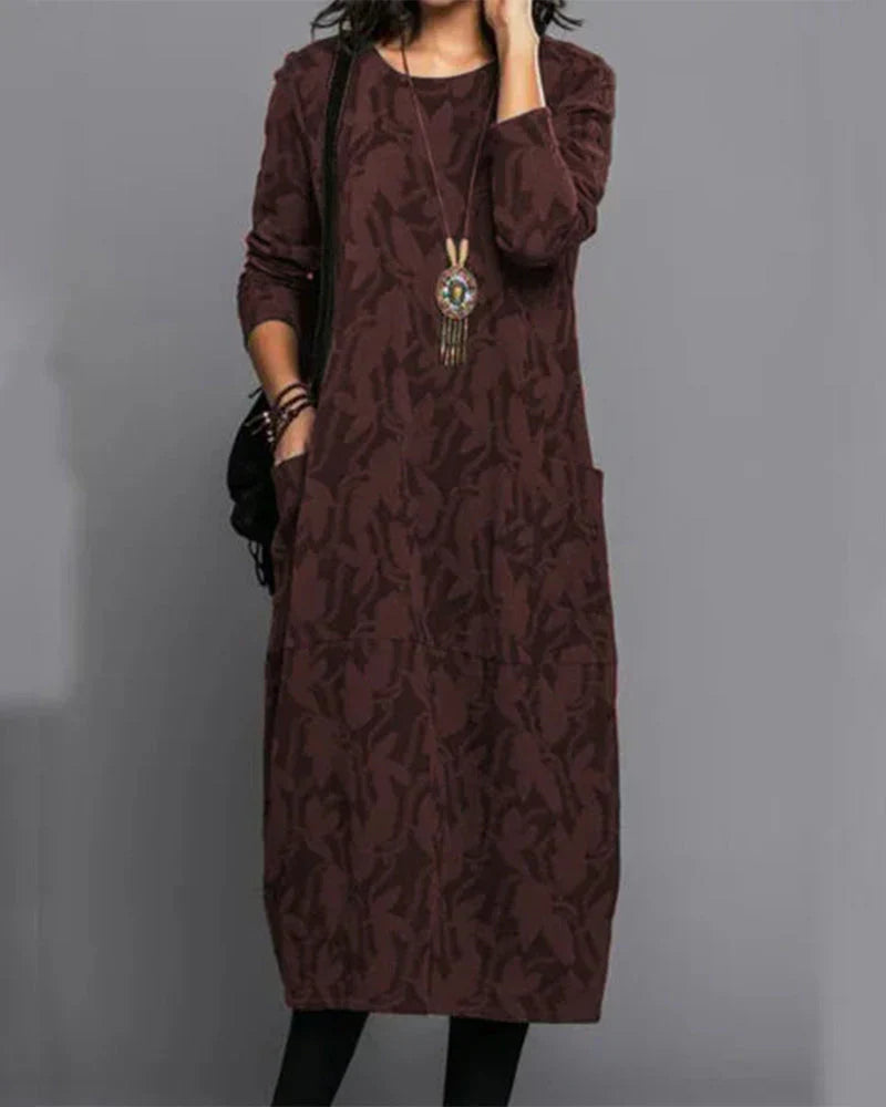 Samantha | Dames Winter Maxi Jurk Met Lange Mouwen En Zakken