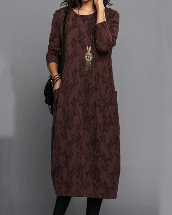 Samantha | Dames Winter Maxi Jurk Met Lange Mouwen En Zakken