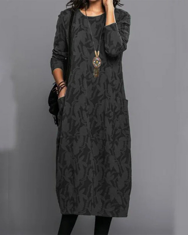 Samantha | Dames Winter Maxi Jurk Met Lange Mouwen En Zakken