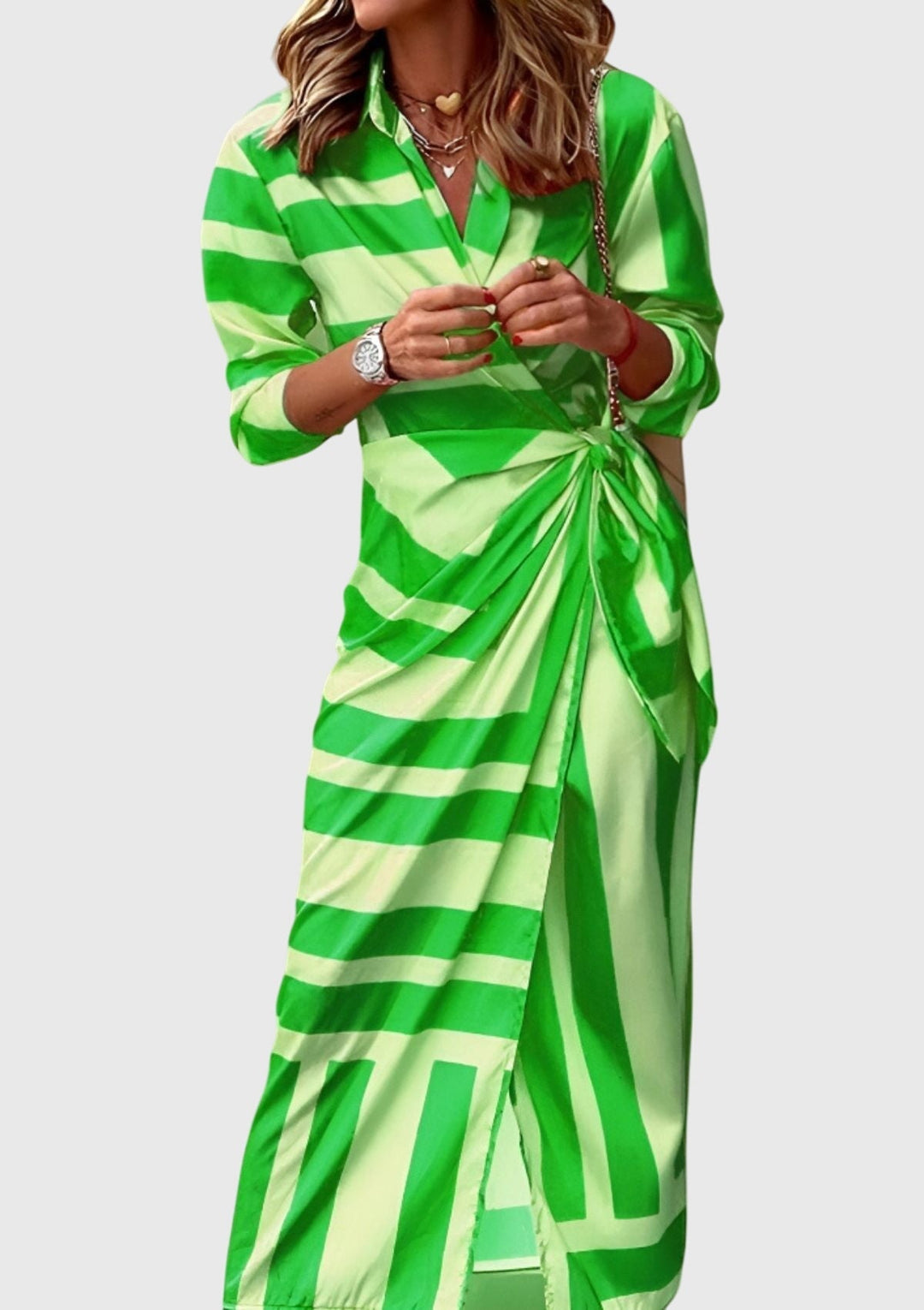 Callie | Dames Gestreepte Wikkel Midi Jurk