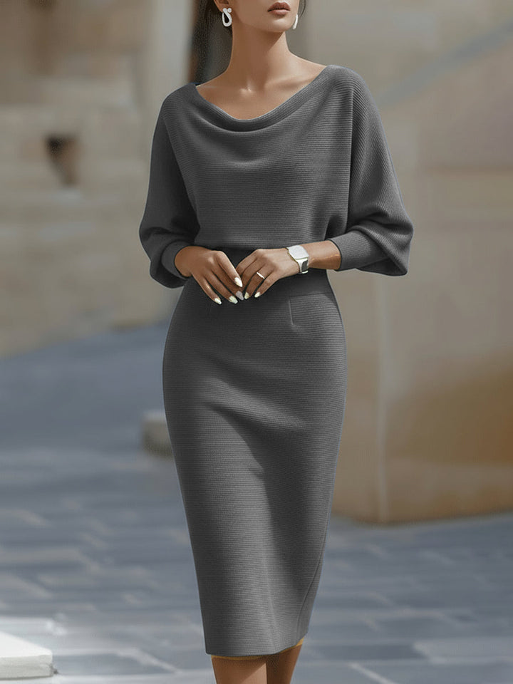 Vivian | Dames Bodycon Midi Jurk Met Boothals En Vleermuismouwen
