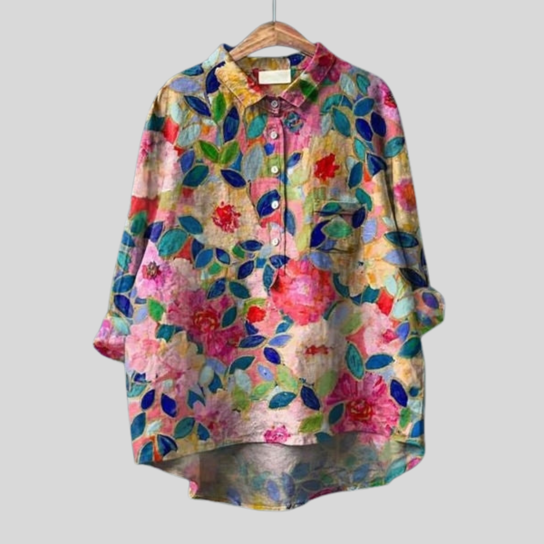 Mila | Dames Bloemen Blouse Met Knoopsluiting Aan De Voorkant En Zak
