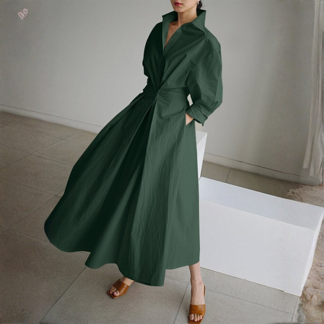 Chloe | Dames Elegante Midi Jurk Met Knoopdetail En Tailleaccent