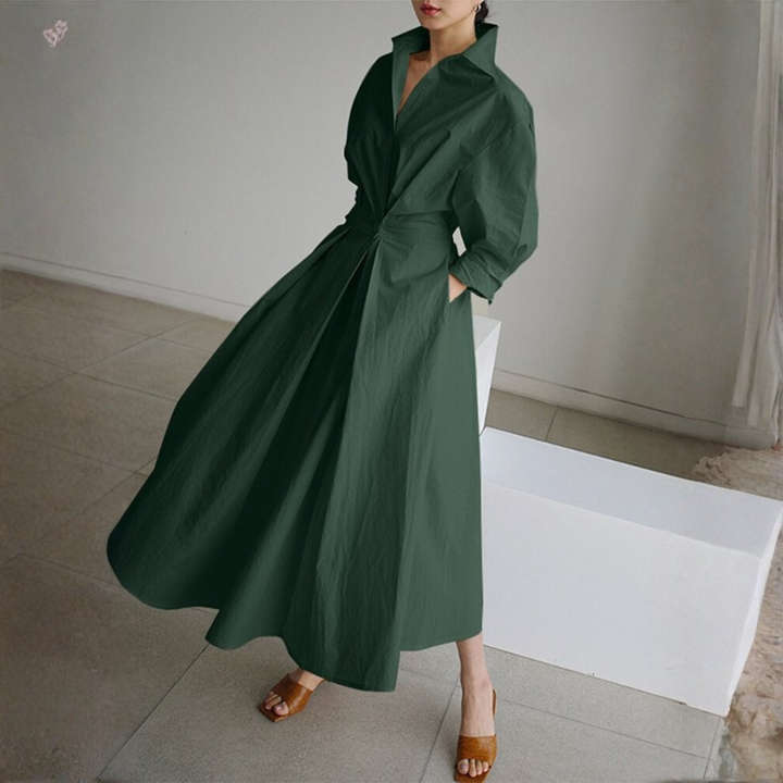 Chloe | Dames Elegante Midi Jurk Met Knoopdetail En Tailleaccent