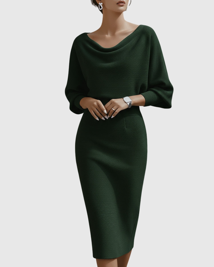 Harper | Dames Elegante Gedrapeerde Gebreide Midi Jurk