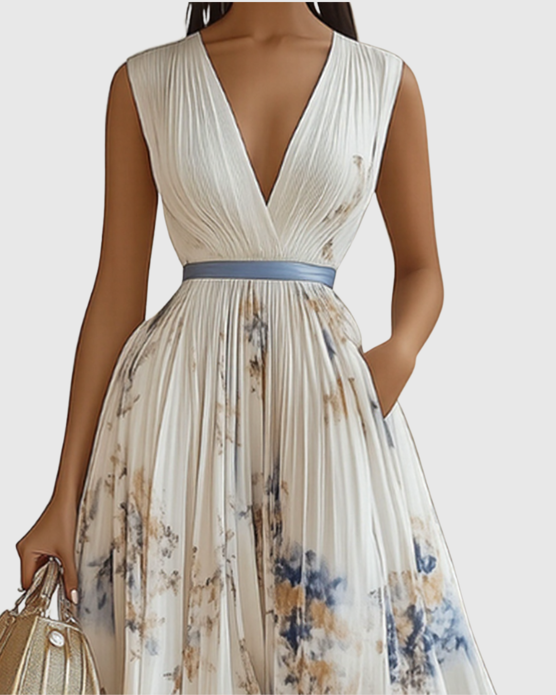 Trinity | Dames mouwloze geplooide midi-jurk met bloemenprint