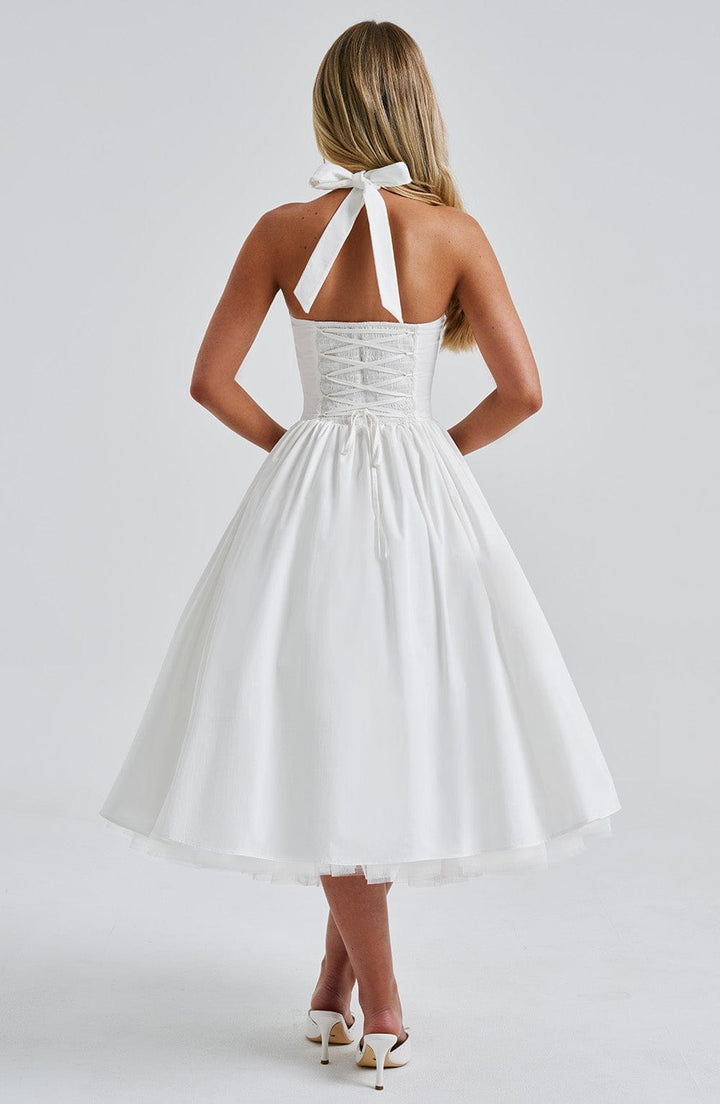 Gwen | Dames Bruiloft Gast Halter Midi Jurk