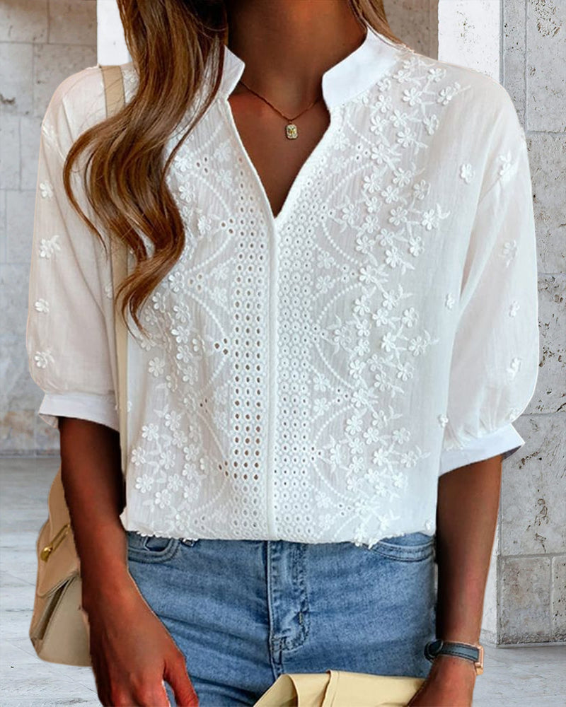 Josie | Dames Zomer Blouse Met V Hals En Pofmouwen