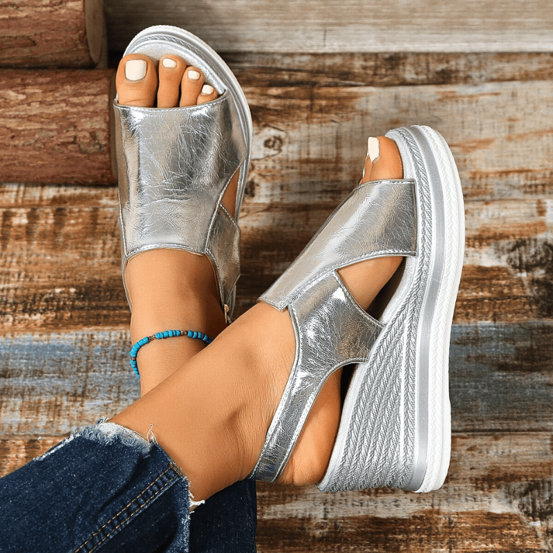 Lydia | Dames Metallic Platform Comfort Sandalen
