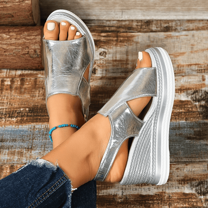 Lydia | Dames Metallic Platform Comfort Sandalen