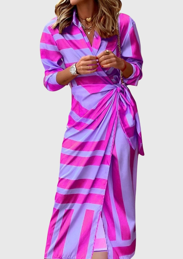 Callie | Dames Gestreepte Wikkel Midi Jurk