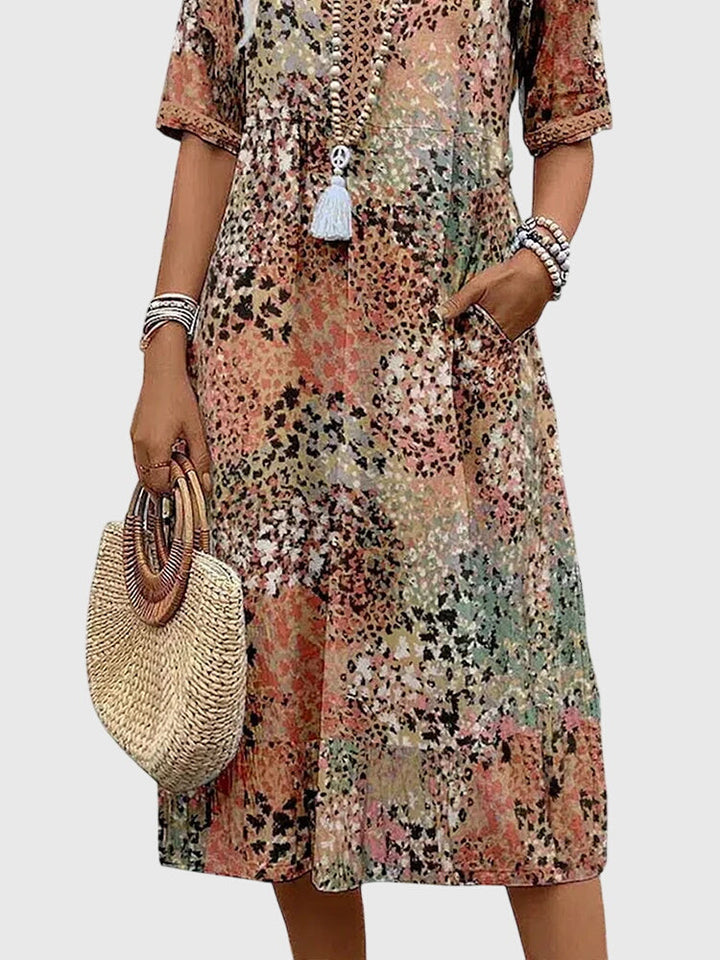 Jenna | Dames midi-jurk met print en V-hals