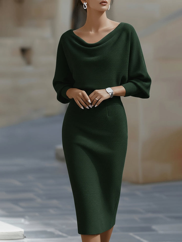 Vivian | Dames Bodycon Midi Jurk Met Boothals En Vleermuismouwen
